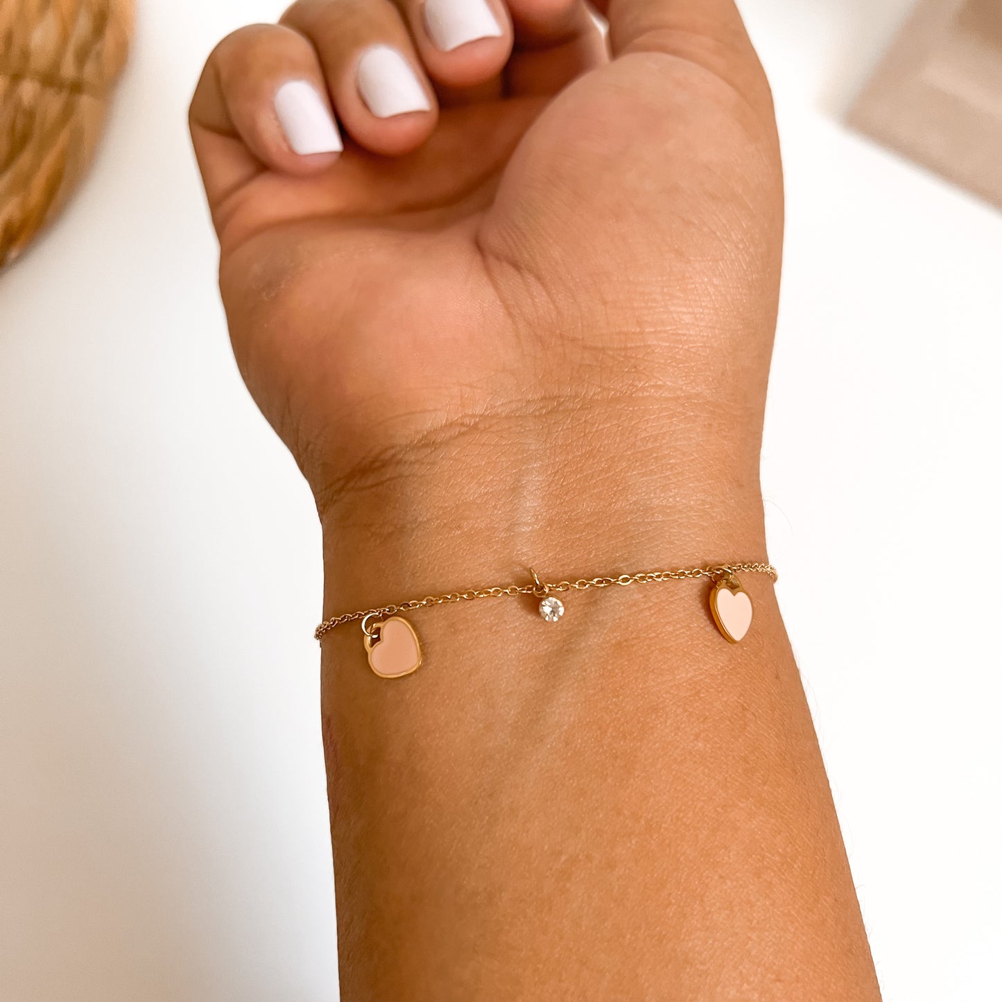 Pink Heart Enamel Bracelet